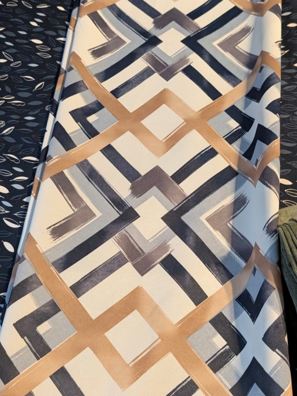 Decorative Geometric Accent Fabric - Navy and Tan